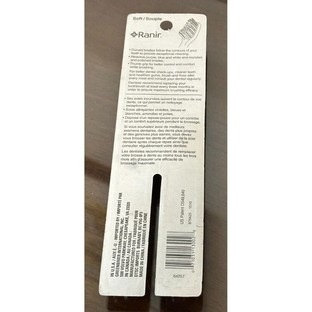 NOS Ranir Toothbrushes Teardrop Sure Grip Handle Soft Bristle Purple & Blue